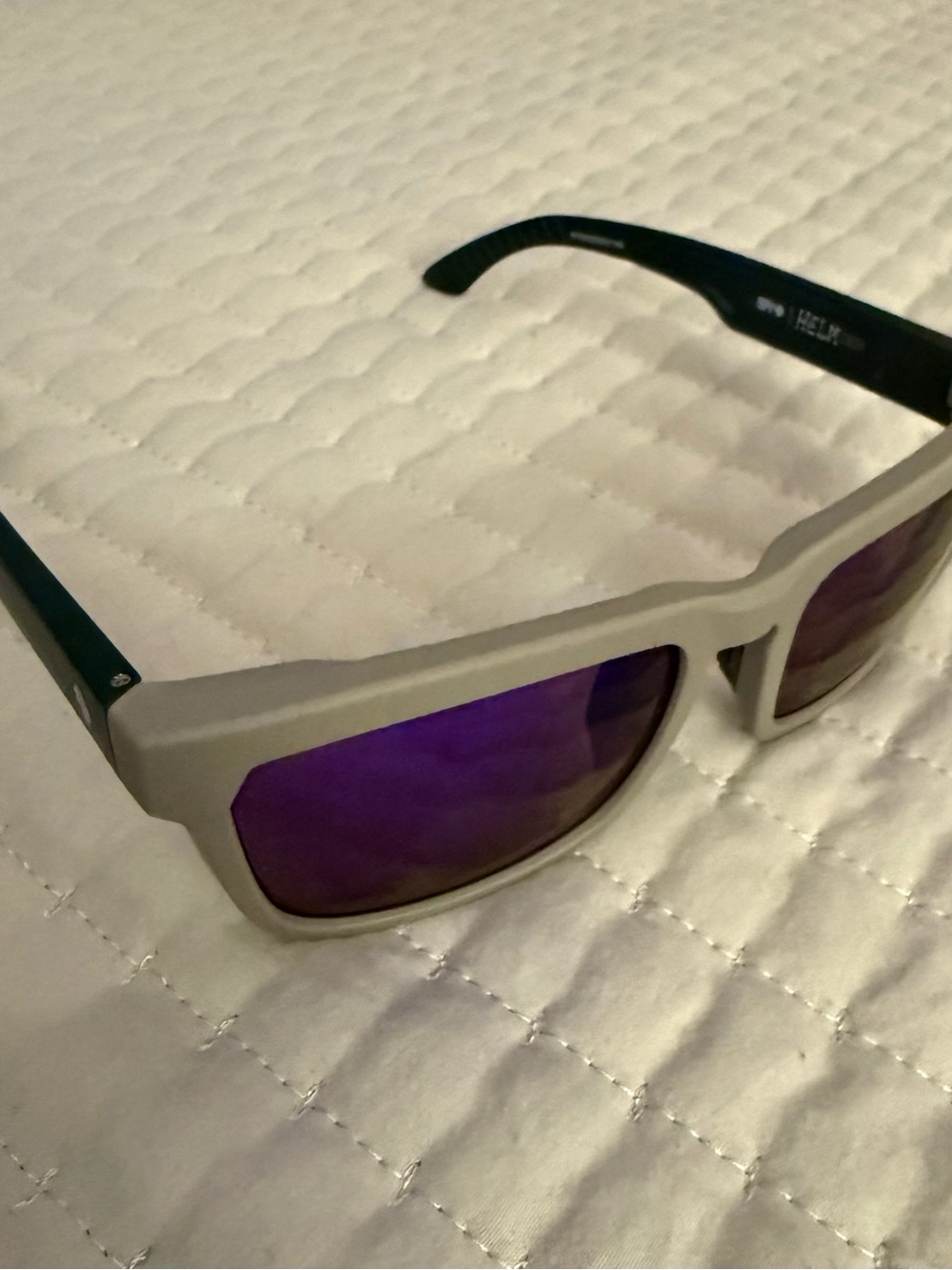 SPY Helm Men's Sunglasses Grey/green Frame with Purple Mirrors